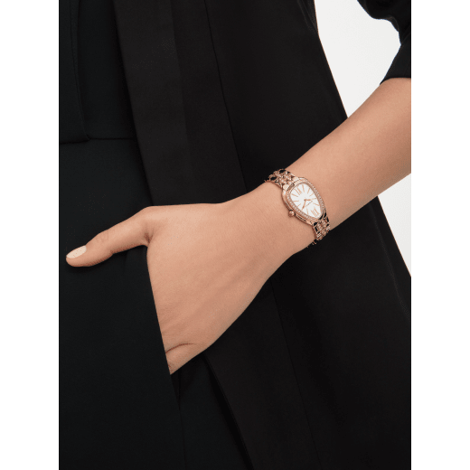 Serpenti Seduttori watch with 18 kt rose gold case and bracelet both set with diamonds, and white dial 103946 image 1