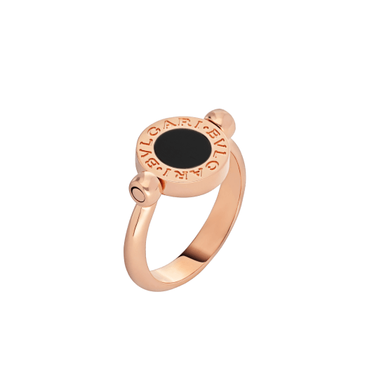 خاتم بولغري بولغري قابل للانقلاب على الوجهين من الذهب الوردي عيار 18 قيراطاً مرصع بعرق اللؤلؤ والأونيكس AN856192 image 1