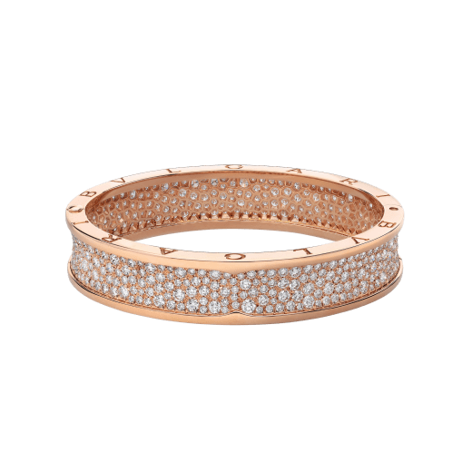 B.zero1 large bangle bracelet in 18 kt rose gold set with pavé diamonds on the spiral. BR856163 image 2