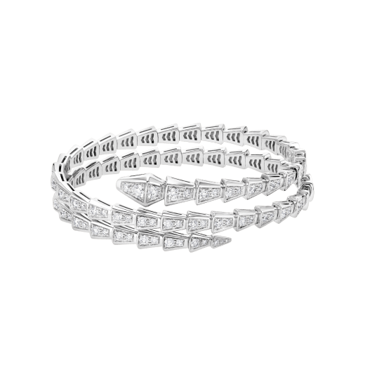 Serpenti Viper double layer, wrap bangle bracelet in 18 kt white gold, set with pavé diamonds BR858795 image 2