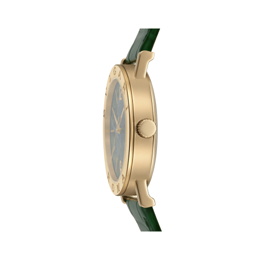 Bvlgari Bvlgari 50th Anniversary Limited Edition watch with mechanical automatic in-house movement, 18 kt yellow gold case and bezel engraved with BVLGARI ROMA logo, Verde Alpi green marble dial and dark green alligator bracelet. Water-resistant up to 50 metres 104112 image 3