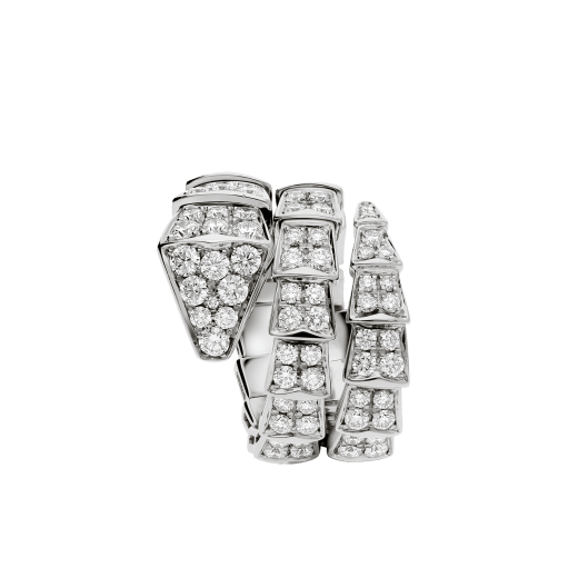 Serpenti Viper two-coil ring in 18 kt white gold, set with full pavé diamonds. AN855117 image 2