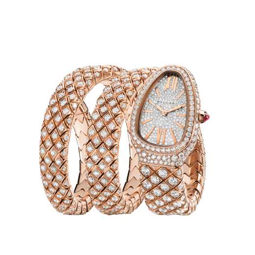 Serpenti Spiga High Jewellery watch featuring a 18 kt rose gold case, a pavé-set diamond dial, and a double spiral bracelet both set with diamonds. Water-resistant up to 30 metres 103616 image 3