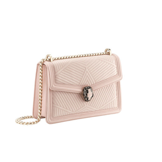 “Serpenti Diamond Blast” shoulder bag in crystal rose quilted nappa leather body and crystal rose calf leather frames. Iconic snakehead closure in light gold plated brass enriched with black and crystal rose enamel and black onyx eyes 287331 image 2