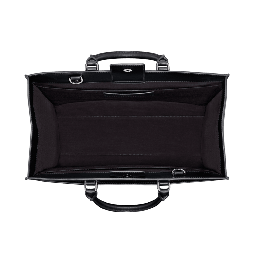"Bvlgari Logo" large tote bag in black calf leather, with black grosgrain inner lining. Bvlgari logo featured with dark ruthenium-plated brass chain inserts on the black calf leather. BVL-1160 image 5