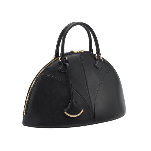 Marquise large top handle bag in black goat leather with black nappa leather lining and zipped closure. Detachable signature black goat leather charm with mirror. DAS-001-1324L image 2