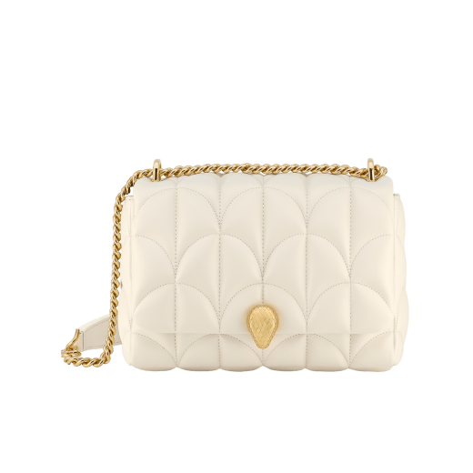 Serpenti Sugarloaf medium shoulder bag in black calf leather with a maxi Calla Matelassé motif and black nappa leather lining. Captivating snakehead magnetic closure in gold-plated brass. SSL-001-1312M image 4