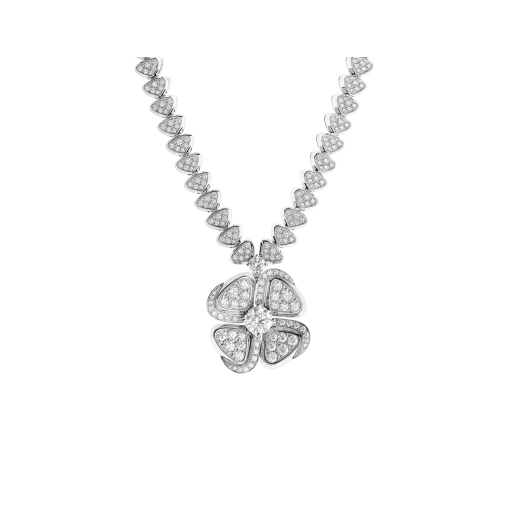 Fiorever 18 kt white gold necklace set with a central diamond (0.70 ct) and pavé diamonds 357377 image 1