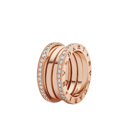 B.zero1 four-band ring in 18 kt rose gold set with pavé diamonds on the edges. B-zero1-4-bands-AN856293 image 1