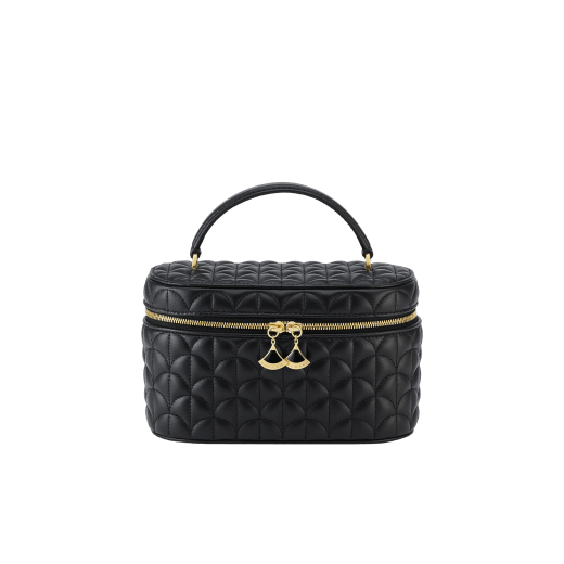 Divas' Dream vanity case in black Metropolitan calf leather with a distinctive Calla matelassé motif and black nappa leather interior. Refined signature zip pullers in gold-plated brass. DIVA-VANITY image 1