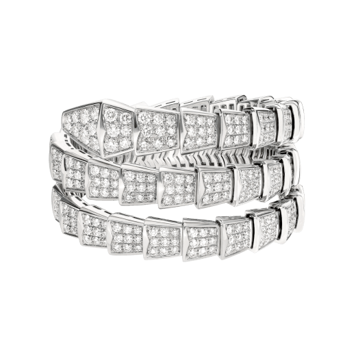 Serpenti two-coil bracelet in 18 kt white gold, set with full pavé diamonds. BR855118 image 2