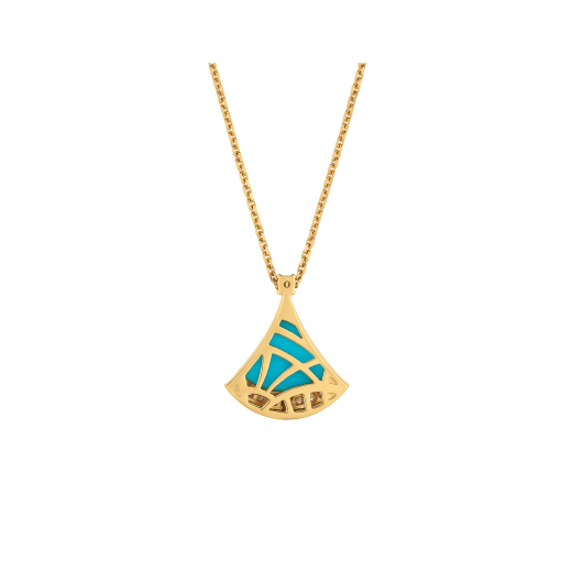 Divas' Dream 18 kt yellow gold necklace set with a turquoise element, a round brilliant-cut diamond and pavé diamonds 361440 image 4