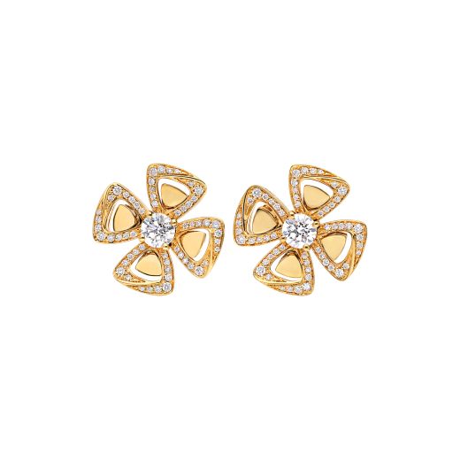 Fiorever Ohrstecker aus 18 Karat Gelbgold mit zwei zentralen Diamanten und Diamant-Pavé 357500 image 1