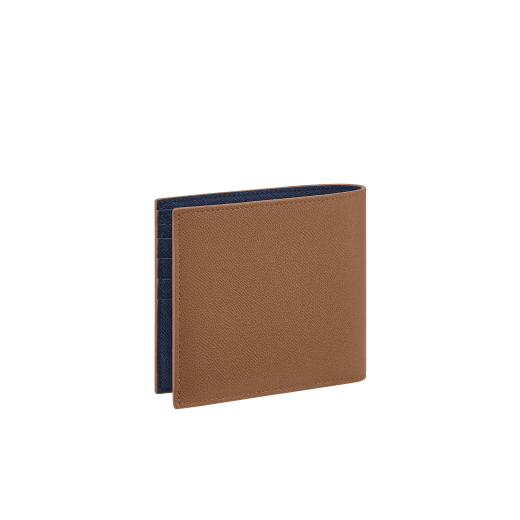 Bvlgari Bvlgari Man compact wallet in grain calf leather, desert jasper on the outside and denim sapphire on the inside. Iconic palladium-plated brass embellishment and folded closure. BBM-WLT-ITAL-R image 3