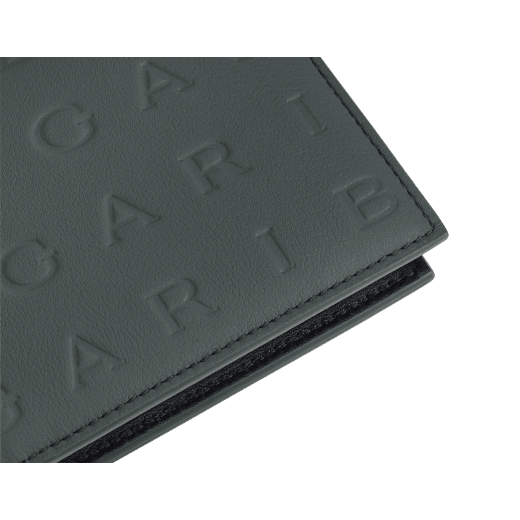 Bvlgari Logo bifold wallet in ivory opal calf leather with hot stamped Infinitum Bvlgari logo pattern and plain black nappa leather lining. Palladium plated brass hardware. BVL-BIFOLDWALLET image 4