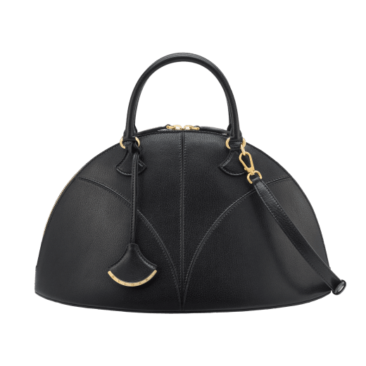Marquise large top handle bag in black goat leather with black nappa leather lining and zipped closure. Detachable signature black goat leather charm with mirror. DAS-001-1324L image 5