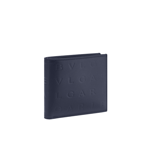 Bvlgari Logo bifold wallet in ivory opal calf leather with hot stamped Infinitum Bvlgari logo pattern and plain black nappa leather lining. Palladium plated brass hardware. BVL-BIFOLDWALLET image 1