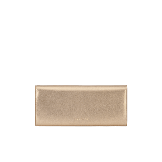 Bvlgari Tubogas Cabochon evening clutch in gold striated calf leather with crystal rose nappa leather lining. Iconic Tubogas handle in gold-plated brass embellished with coloured cabochon hard stones, zirconia and magnetic closure. 295471 image 2
