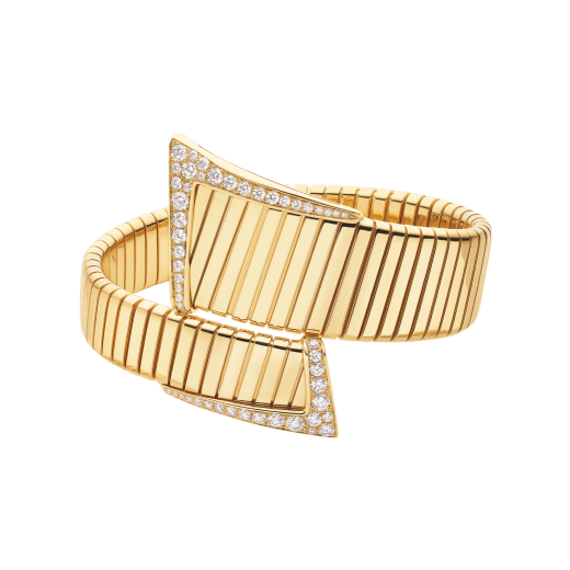 Bvlgari Tubogas asymmetric 18 kt yellow gold bracelet set with demi pavé diamonds BR860836 image 2
