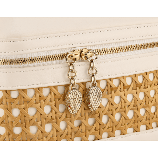 Serpenti Forever jewelry box bag in twilight sapphire blue Urban grain calf leather with Niagara sapphire blue nappa leather lining. Captivating snakehead zip pullers and chain strap decors in light gold-plated brass. 1177-UCL image 5
