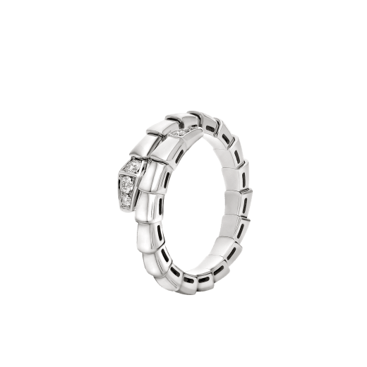 Serpenti Viper one-coil 18 kt white gold ring set with pavé diamonds on the head and tail. AN859915 image 1