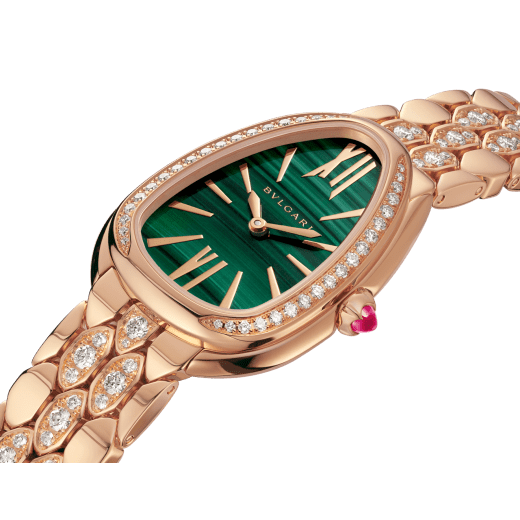 Serpenti Seduttori watch in 18 kt rose gold with brilliant-cut diamonds and malachite dial. Water-resistant up to 30 metres 103835 image 2