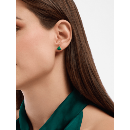 Divas' Dream 18 kt rose gold fan-shaped single stud earring set with malachite and pavé diamonds 361994 image 1