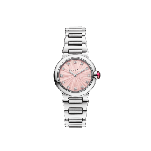 Lvcea polished and satin-brushed stainless steel watch with pink mother-of-pearl marquetery dial and 12 diamond indexes. Water-resistant up to 50 metres 104107 image 1