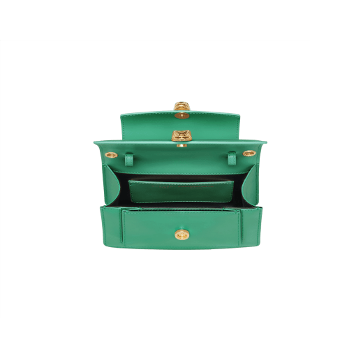 Alexander Wang x Bulgari small belt bag in spring peridot green calf leather with black nappa leather lining. Captivating double Serpenti head closure in antique gold-plated brass embellished with red enamel eyes. 291888 image 4