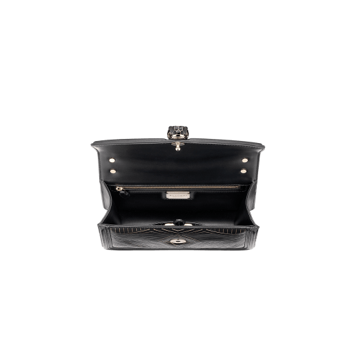 “Serpenti Diamond Blast” shoulder bag in white agate calf leather, featuring a Whispy Chain motif in light gold finishing. Iconic snakehead closure in light gold plated brass enriched with black and white agate enamel and black onyx eyes. 922-WC image 5