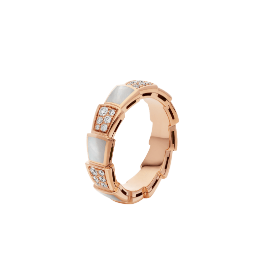 Serpenti Viper band ring in 18 kt rose gold set with mother-of-pearl elements and pavé diamonds (0.43 ct). AN858043 image 1