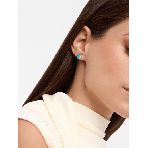 Divas' Dream 18 kt yellow gold fan-shaped single stud earring set with turquoise and pavé diamonds 361995 image 1