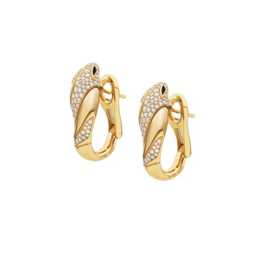 Orecchini Serpenti in oro giallo 18 kt con semi-pavé di diamanti e occhi in onice nera. 362636 image 2