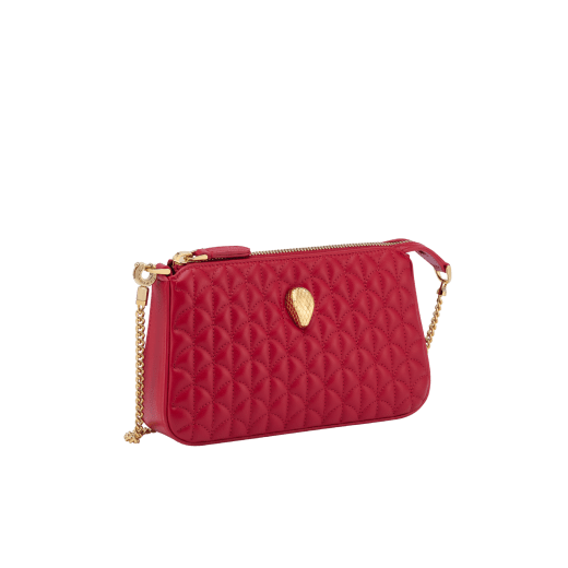 Serpenti Sugarloaf chain clutch in royal ruby Calla Matelassé calf leather with a quilted pattern, royal ruby nappa leather lining and a zipped closure. Captivating snakehead rivet in gold-plated brass. SSL-CHAINCLUTCH image 1