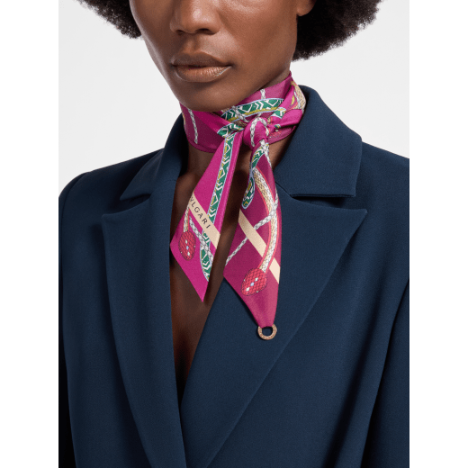 Serpenti 75 shelley in fine teal silk with a BVLGARI BVLGARI metal pendant. Made of 100% silk. SERPENTI75NEW-SH image 1