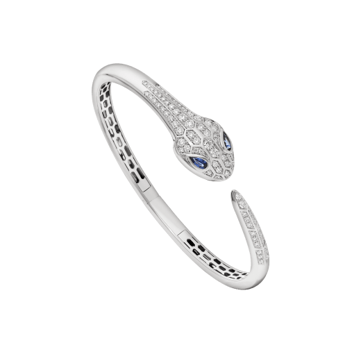 Serpenti bangle bracelet in 18 kt white gold, set with blue sapphire eyes and pavé diamonds. BR858110 image 1