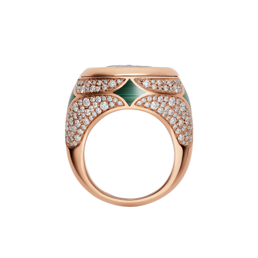 Monete 18 kt rose gold ring set with an ancient coin, malachite elements and pavé diamonds AN858468 image 2