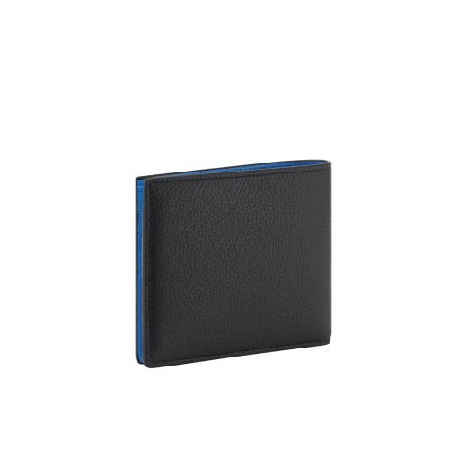 BULGARI BULGARI Man hipster compact wallet in soft, full grain black calf leather with Mediterranean lapis blue nappa leather interior. Iconic palladium-plated brass embellishment with midnight sapphire blue enamel, and folded closure. 293119 image 3
