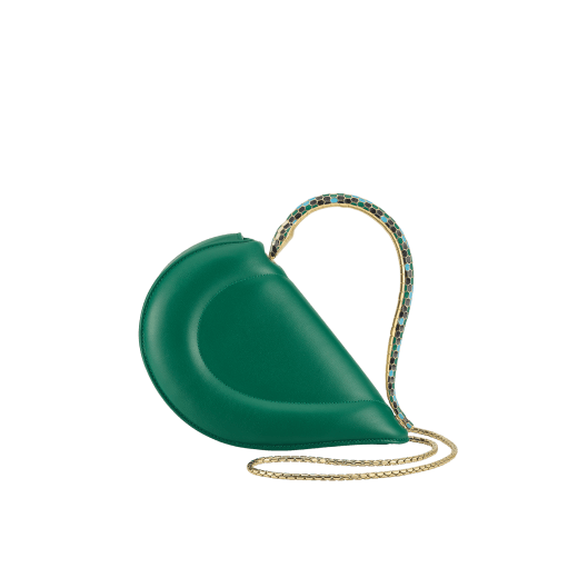 Serpenti Cuore 1968 top handle bag in perla white calf leather with perla white nappa leather lining. Captivating snake body-shaped top handle in gold-plated brass embellished with perla white and black enamel scales and zirconia eyes; press-button closure. SRN-001-1367S-r image 1
