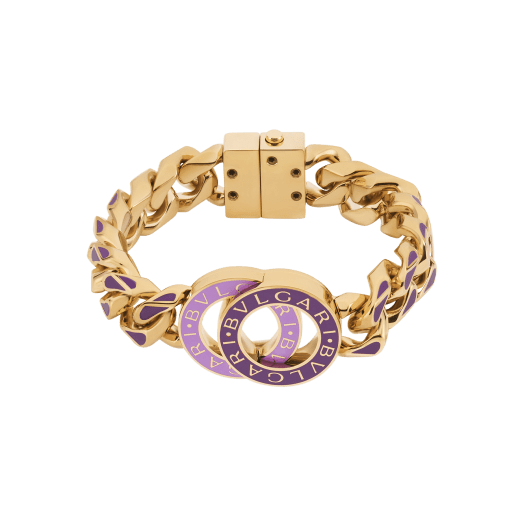 BULGARI BULGARI Maxi Chain bracelet in gold-plated brass with vivid dark amethyst purple enamel inserts. Iconic embellishment coated in vivid dark amethyst purple and sheer amethyst lilac enamel, and clasp closure. 292820 image 1