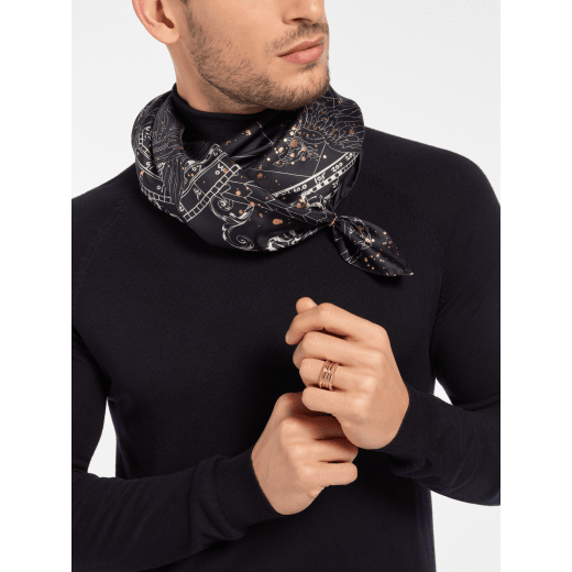 Caelum scarf in fine white agate silk twill with a Bvlgari Bvlgari metal pendant. Made of 100% silk. CAELUMSQ image 2