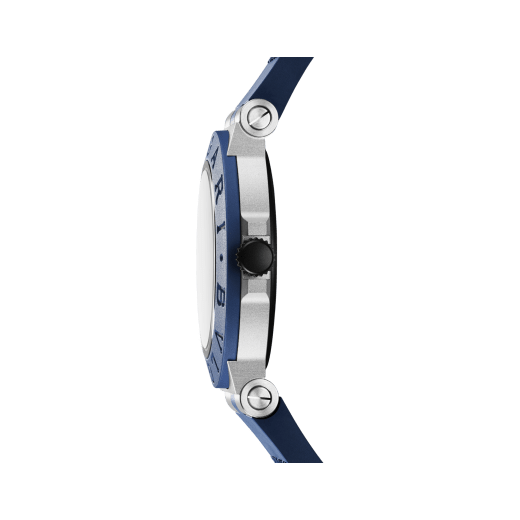 Bulgari Aluminium Capri Edition watch with mechanical manufacture movement, automatic winding, 40 mm aluminum case, dark blue rubber bezel and bracelet, and blue shaded dial. Water-resistant up to 100 meters. Special Edition limited to 1,000 pieces 103815 image 3
