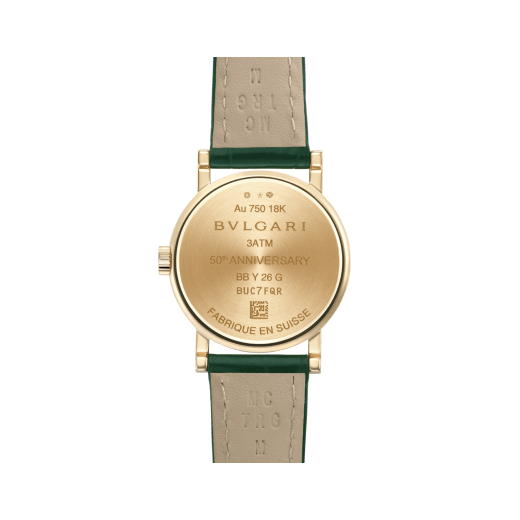 Bvlgari Bvlgari 50th Anniversary Limited Edition watch with 18 kt yellow gold case and bezel engraved with BVLGARI ROMA logo, Verde Alpi green marble dial, 12 diamond indexes and dark green alligator bracelet. Water-resistant up to 30 metres 104111 image 4
