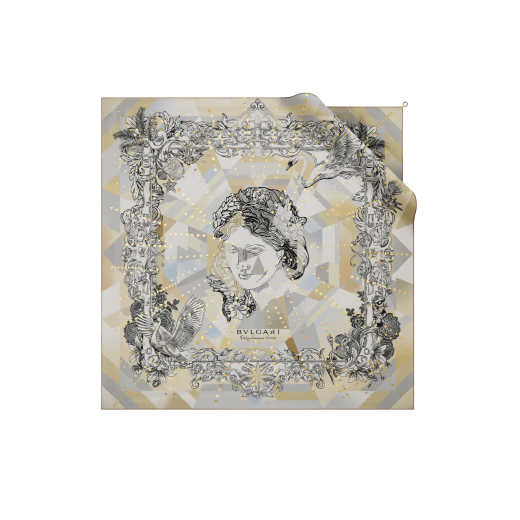 Polychroma Shine scarf in fine natural silk twill with a BVLGARI BVLGARI metal pendant. Made of 100% silk. POLYCHROMASHINE-SQ image 1
