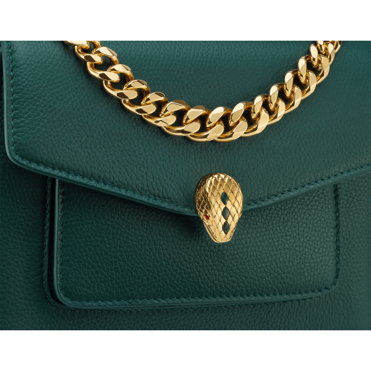 Serpenti Forever Maxi Chain small crossbody bag in flash diamond white grained calf leather with foggy opal gray nappa leather lining. Captivating snakehead magnetic closure in gold-plated brass embellished with white mother-of-pearl scales and red enamel eyes. 1134-MCGC image 5