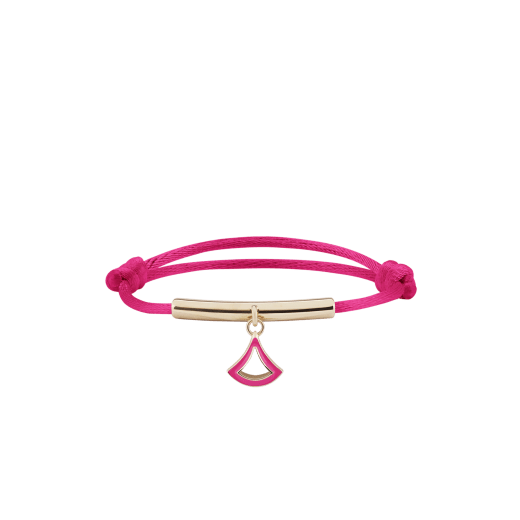 Divas’ Dream bracelet in ruby wine bordeaux fabric. Light gold-plated brass tubular element with refined charm embellished with liquorice garnet dark bordeaux enamel. DIVAMINISTRINGd image 1