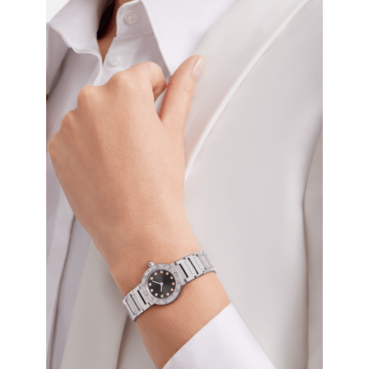 BVLGARI BVLGARI LADY watch in stainless steel case and bracelet, stainless steel bezel engraved with double logo, anthracite satiné soleil lacquered dial and diamond indexes 102942 image 3