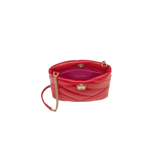 Serpenti Cabochon smart hybrid case in soft, black calf leather with maxi matelassé pattern and black nappa leather interior. Captivating, magnetic snakehead closure in gold-plated brass with with red enamel eyes. SCB-HYBRID image 2