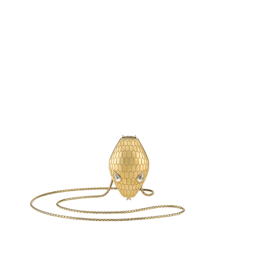 Serpenti Minaudière Mini 迷你硬殼手拿包，採用金色鋁合金與黃銅製成，飾以蛇鱗鐫刻紋路，蛇眼鑲飾水晶。按扣開合。 295373 image 1