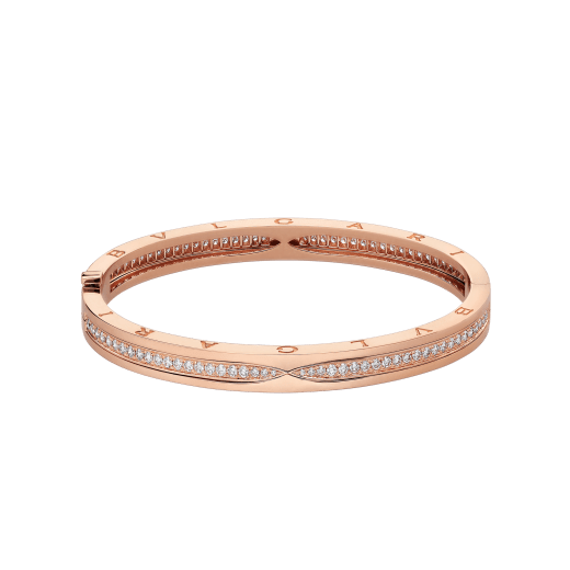 B.zero1 bangle bracelet in 18 kt rose gold, set with pavé diamonds on the spiral. BR857372 image 2
